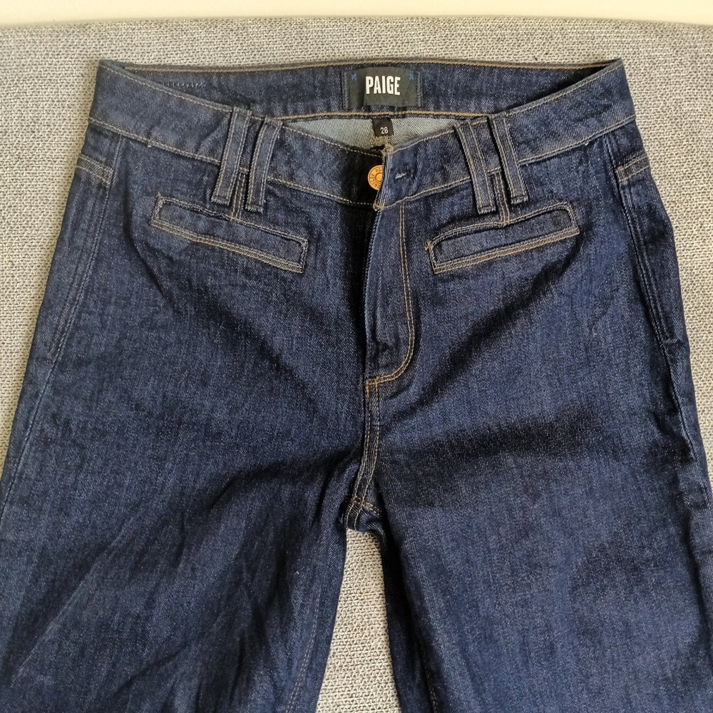 Paige High Rise Manhattan Jeans Women 26 Dark Wash Excellent Bootcut Stretch - Picture 3 of 9
